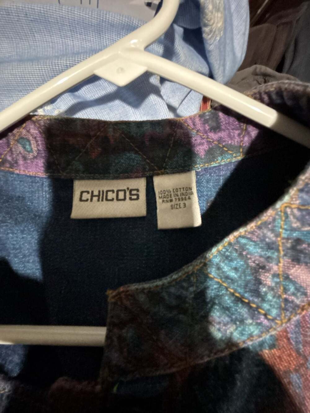 Chico's Denim Jacket Size 3 Multicolor Paisley Tapestry Cotton